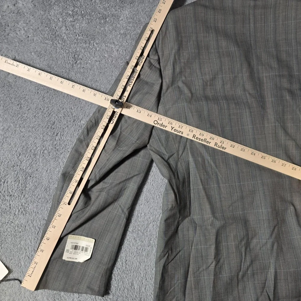 Perry Ellis Mens 43R 36x37 Suit Grey Glen Plaid Double Breasted Wool Vintage
